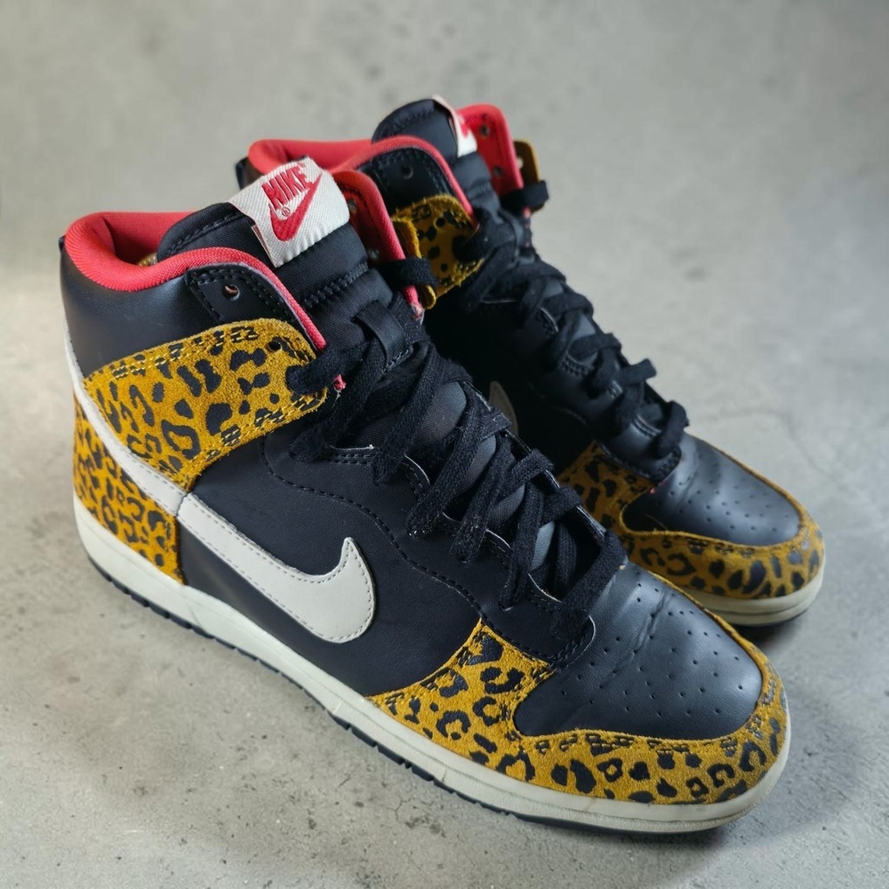 Nike Dunk High Skinny Leopard Women's Size 8.5 Black‎ Shoes 429984-011 *Clean*